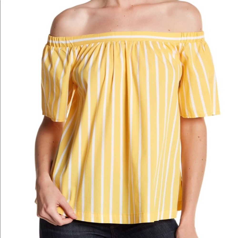 Abound Yellow White Striped Off The Shoulder Top M